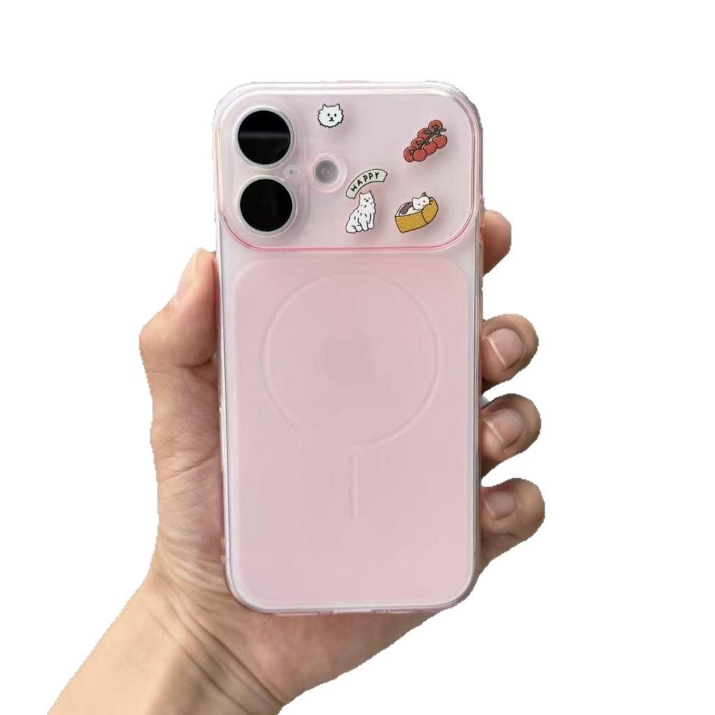 Tomaten-Kätzchen Transparent Rosa Magnetische Handyhülle für Apple 17 Pro/16/15 Plus/14/13/12 mit Großem Fenster