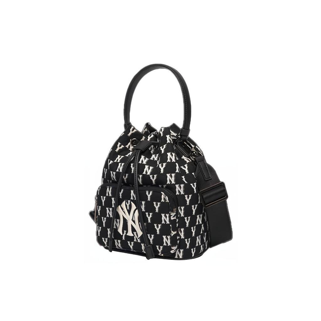 MLB Monogram Series Vintage Floral Print Letter Logo NY Yankees Polyester Bucket Bag Unisex Bags Black 3ABMS012N-50BKS