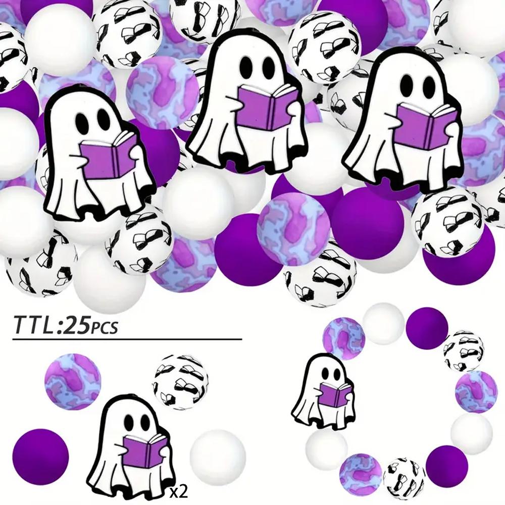 25PCS Multi-Size Halloween-Themed Silicone Beads Set, Perfect for DIY Craft Projects Like Keychains, Necklaces, Bracelets & More