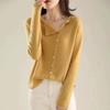 Autumn and Winter Single Breasted Cardigan for Women, Solid Color, Low Round Neck, Thin Knit Outer Layer