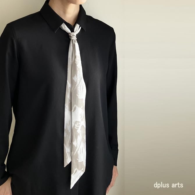 [D+Arts] Ribbon Tie Bow Tie Scarf Abstract Pattern 5cm Wide Made In Japan Men's Women's (Black)