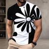 Men Plus Size Round Neck Short Sleeve T Shirt Black White Swirl Stripe Printed Pullover Straight Hem