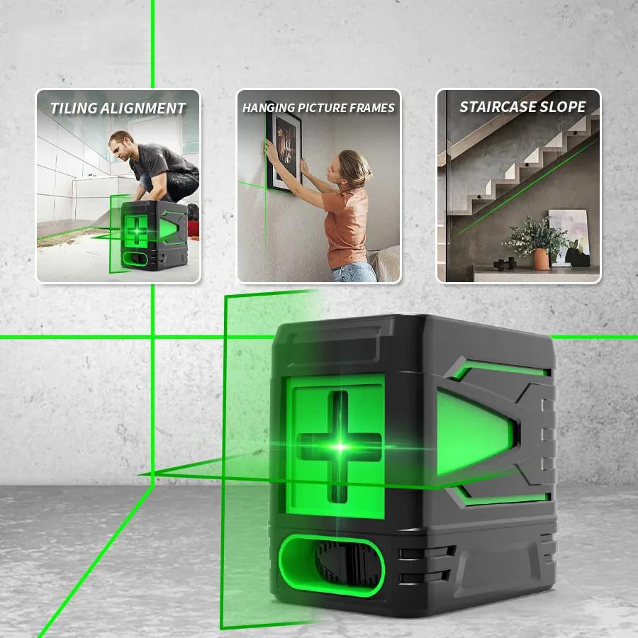 Compact Green Laser Level: Portable 2-Line Auto-Leveling Instrument