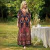 Spring and summer women's ethnic print dress large size loose split robe bohemian print dress