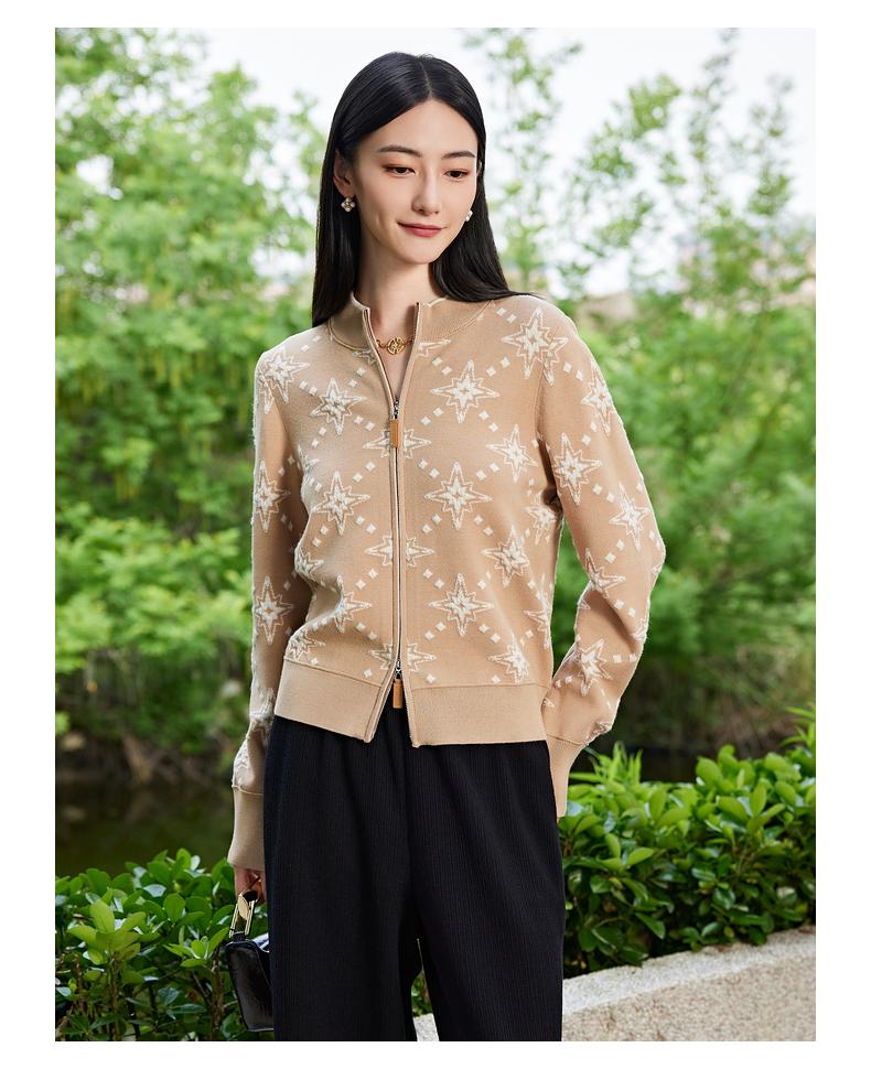 JZ Jiuzi Double Zipper Design Jacquard Knitted Sweater