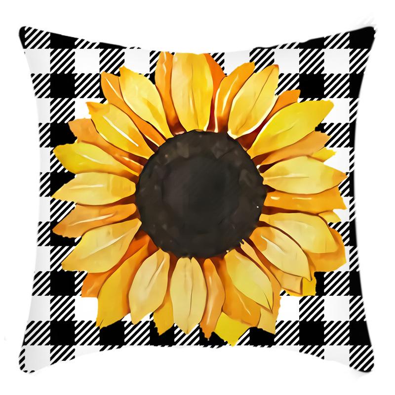 New Green Plant Print Letter Sunflower Print Pillowcase Home Sofa Cushion Cover