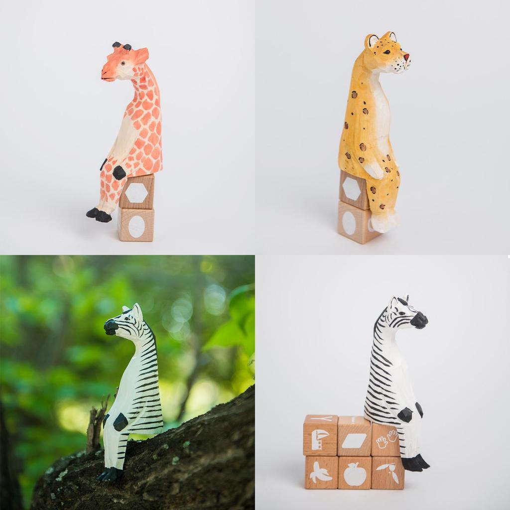 Wooden Animal Figurine Set With Handcrafted Design For Home Decor Gift Ideas