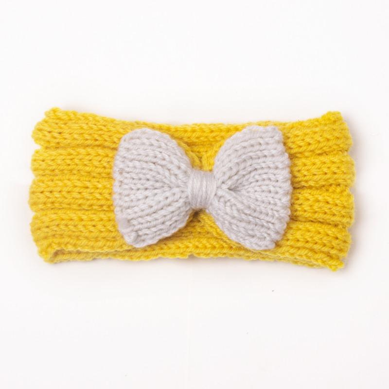 Autumn and winter warm children's contrasting color knitted wool hair accessories, baby solid color bow headscarf, baby headband