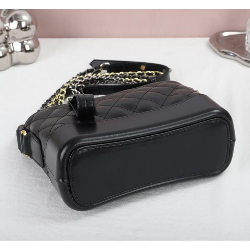 Fashion Genuine Leather Vagrant Bag Lattice Chain Contrast Bucket Net Red Shoulder Cross-body