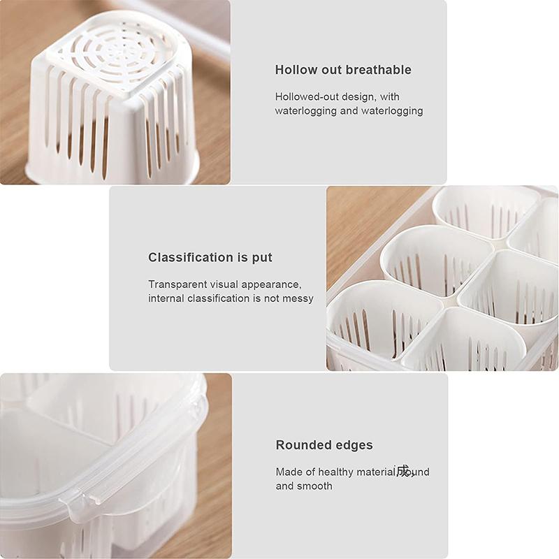 1 Piece Refrigerator Food Storage Containers with Lids Food Fresh Box with 6 Pcs Detachable Drain Basket for Onion Ginger YY067