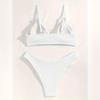 Women White Textured Bikini Set Criss Cross Back 2 Piece Swimsuit