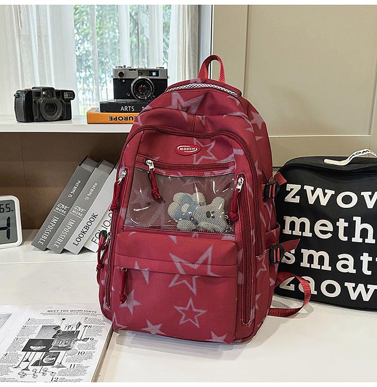 Schoolbag Star Printed Transparent Backpack Junior High School Student Teen Campus Large Capacity High Value School Bag Unisex