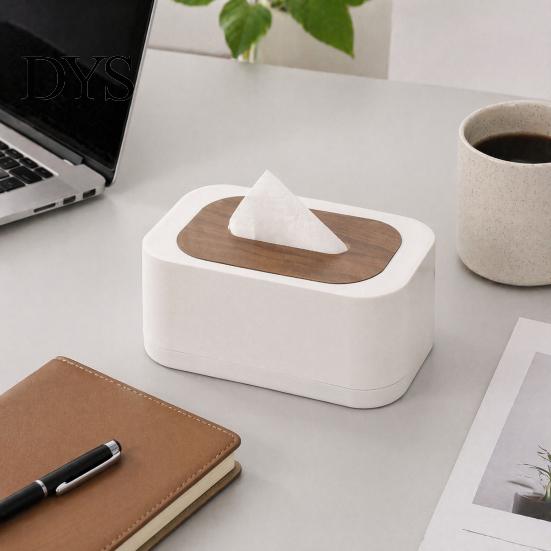 Tissue Holder for Desk Modern Box Holder, Spring Loaded Napkin Dispenser with Remote Plastic Cover Control Storage Tray Coffee Table, Home Office