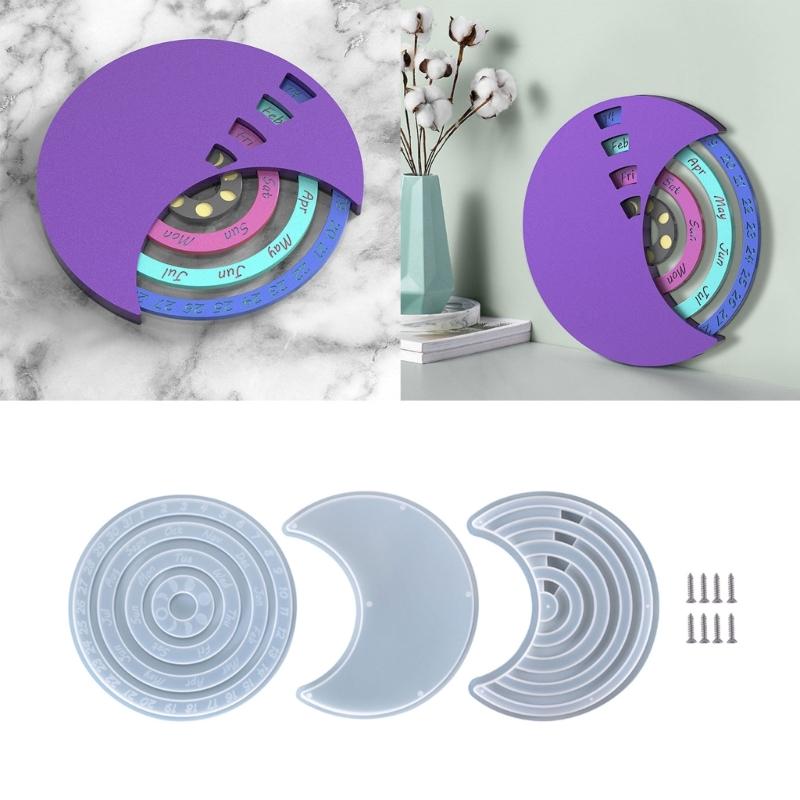 3x Silicone Calendar Disc Mold Moon Calendar Mold Perpetuals Calendar Disks Mold Rotatable Circular Wall Hanging Decor
