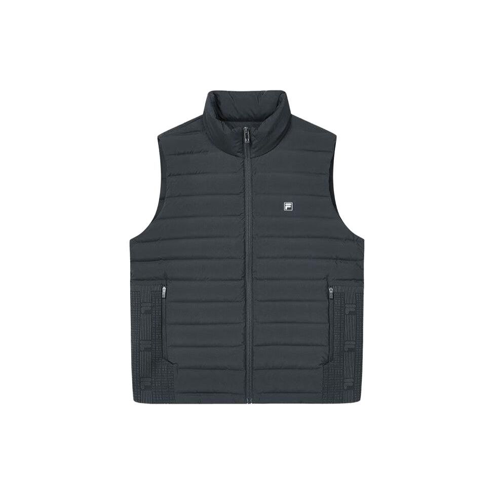 FILA Solid Color Zip Stand Collar Down Vest Men Vests Black F11M342915F-BK