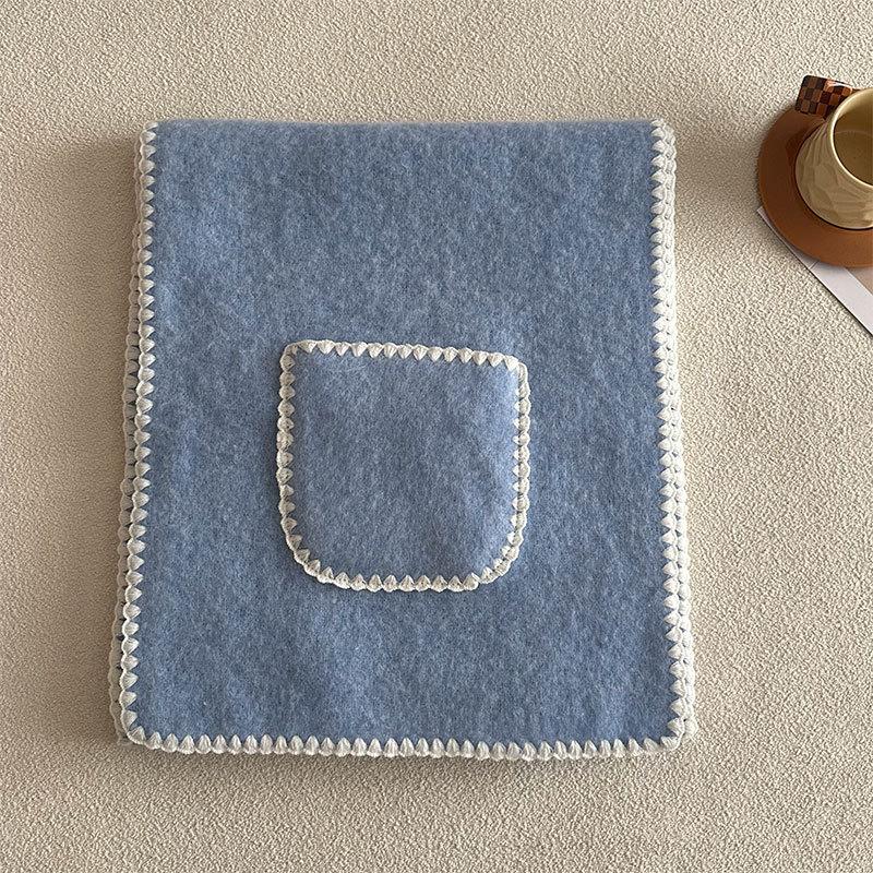 

Luxury Winter Wool Blend Scarf Women Solid Pashmina Shawl With Pocket Warm Handkerchief Tassel Wrap Soft Pareo Bufanda Scarves 40X190cm