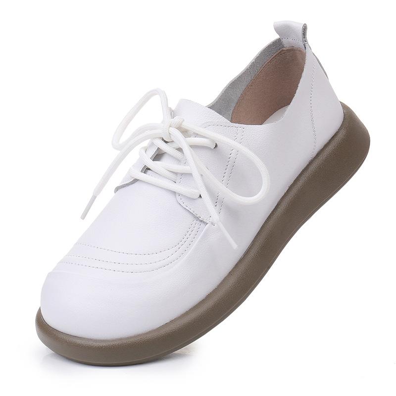Fashion GKTINOO Genuine Cow Leather Loafers Soft Sole Flats Women Shoes 2024 Autumn Round Toe Lace Up Casual Sneakers Large Size