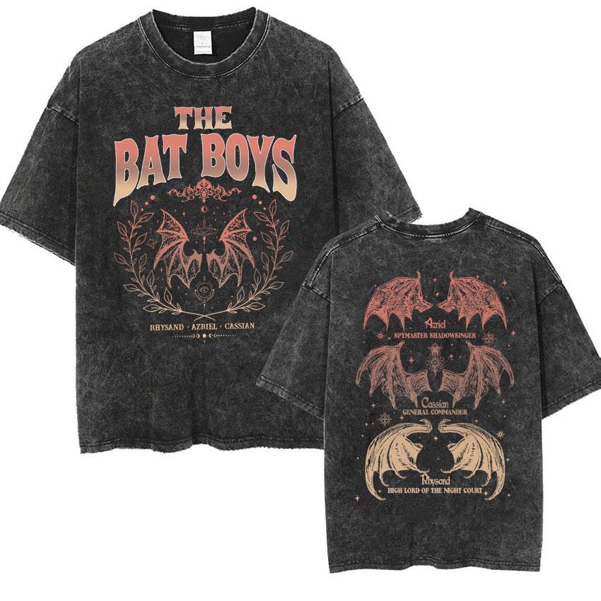 The Bat Boys The Night Court Acotar Retro Washed T Shirt Men's Gothic Tshirts Male Cool Oversized T-shirt Y2k Streetwear