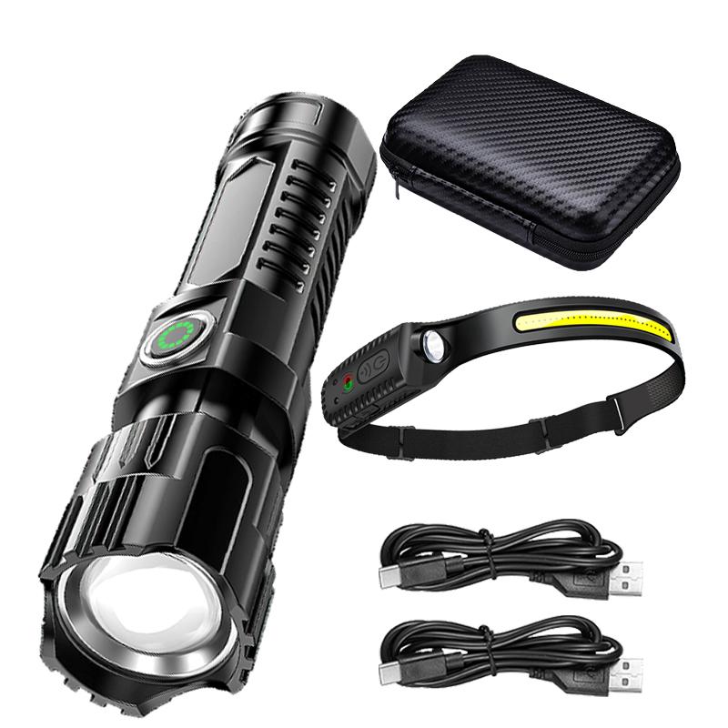 Super Bright LED Flashlight Type-C Rechargeable Long Range Tactical Torch Outdoor Waterproof Emergency Camping Fishing Lantern