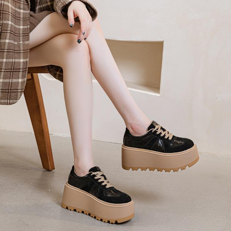 Fashion High quality 8CM Genuine Leather Breathable Fashion Chunky Sneaker Flats Booties Boots Spring Autumn Women Vulcanize Shoes
