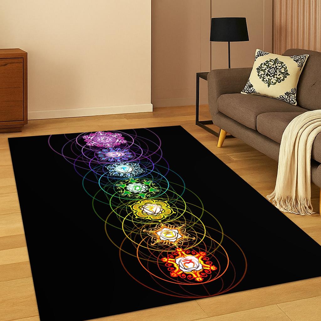 Rainbow 7 Chakra Yoga Meditation Carpet Rug for Living Room Sofa Home Bedroom Doormat Decor,Playroom Non-slip Area Rug Gift