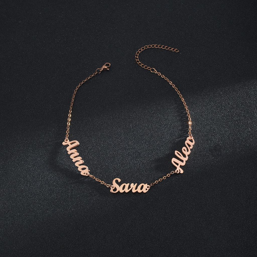 Atoztide Custom Personalized Letter Bracelet Stainless Steel Charms Summer 1-3 Names Chain Engraved for Women Bangle Gift