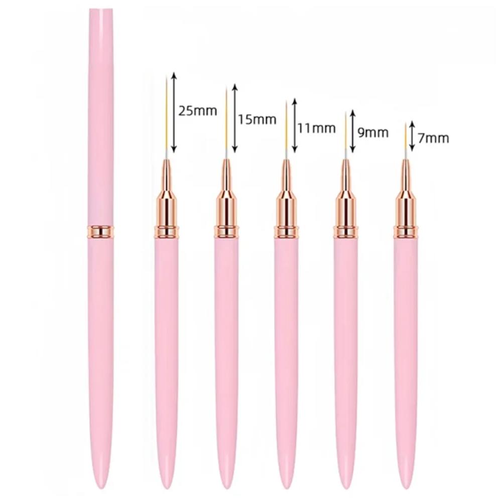 5Pcs/Set Nail Art Pen Set Brushes Manicure Tool Elongated Lines Striping Drawing UV Gel Painting Professional Nail Design Pen