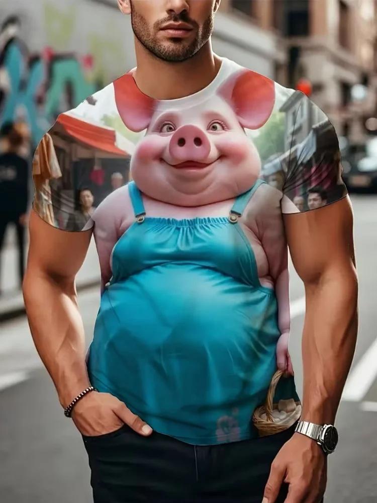 Popular 3D Cartoon Animal Print T-shirt for Men with Fun and Funny Patterns Short Sleeved Tops for Summer Casual O-neck Trendy and Cool Pullover