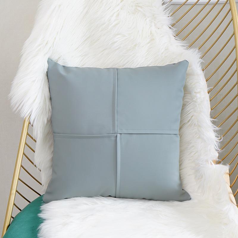 

Solid PU Leather Pillow Covers Minimalist Patchwork Cushion Covers Sofa Throw Pillow Cover with Zipper Lumbar Support Backrest 45x45cm