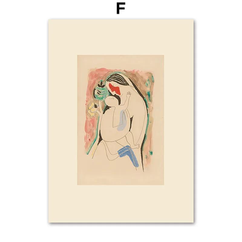 Abstraction-Woman Line Face Flower Leaves Canvas Painting, Color Block Wall Art, Posters and Prints, Pictures for Living Room De