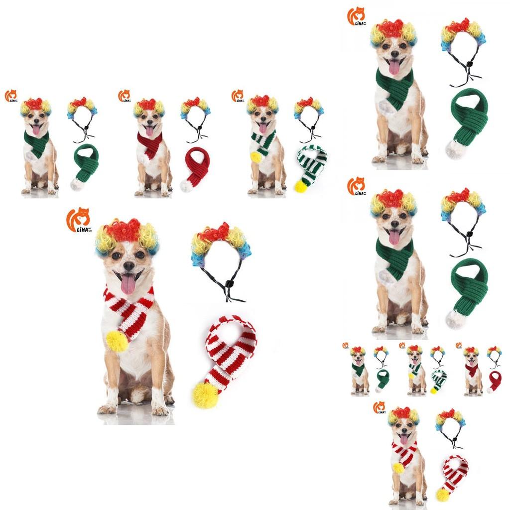 Festive Knitted Christmas Scarf For Pets Featuring Colorful Cartoonish Wig Design For Dogs