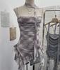 Gradient Print Irregular Ruffled Mesh Camisole Tank Top with Swing Neck and Sleeveless Design