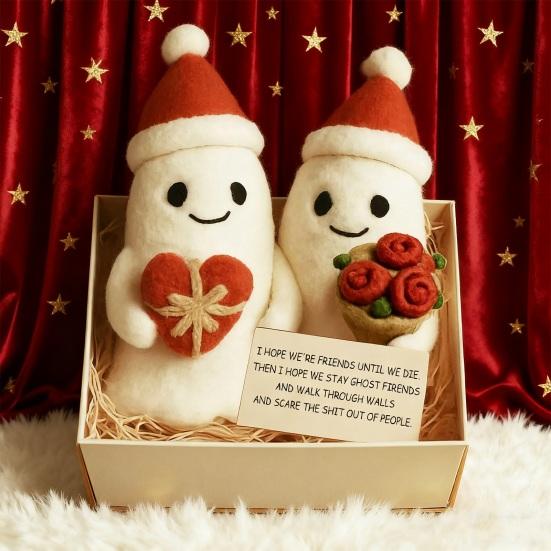 Christmas Ghost Friends Plush Set Cute Small Ghost with Santa Hat for Holiday Home