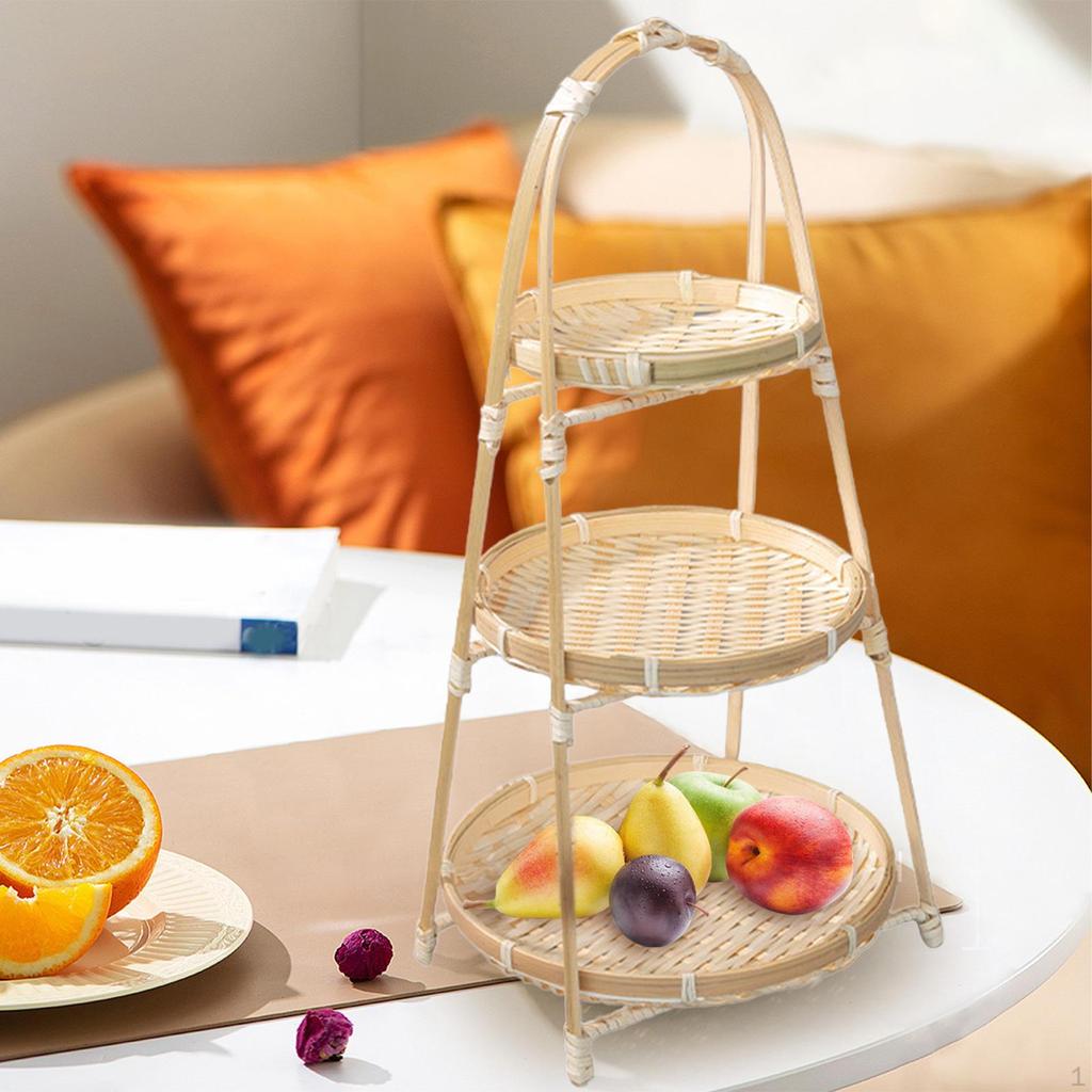 Bamboo Woven Fruit Basket Storage Serving Tray Food for Kitchen