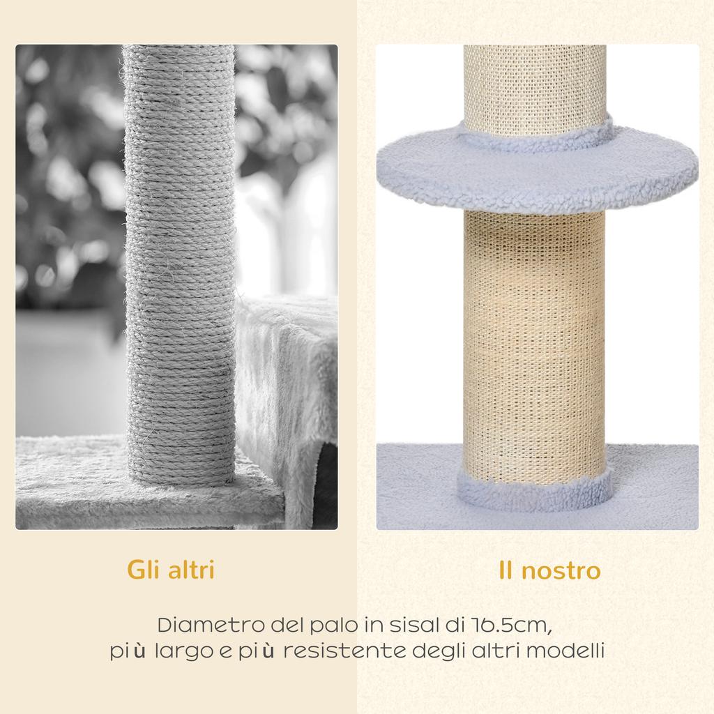 Cat Scratching Post with Bed, Plush Cover and Sisal Pole, 45x45x91cm, Blue