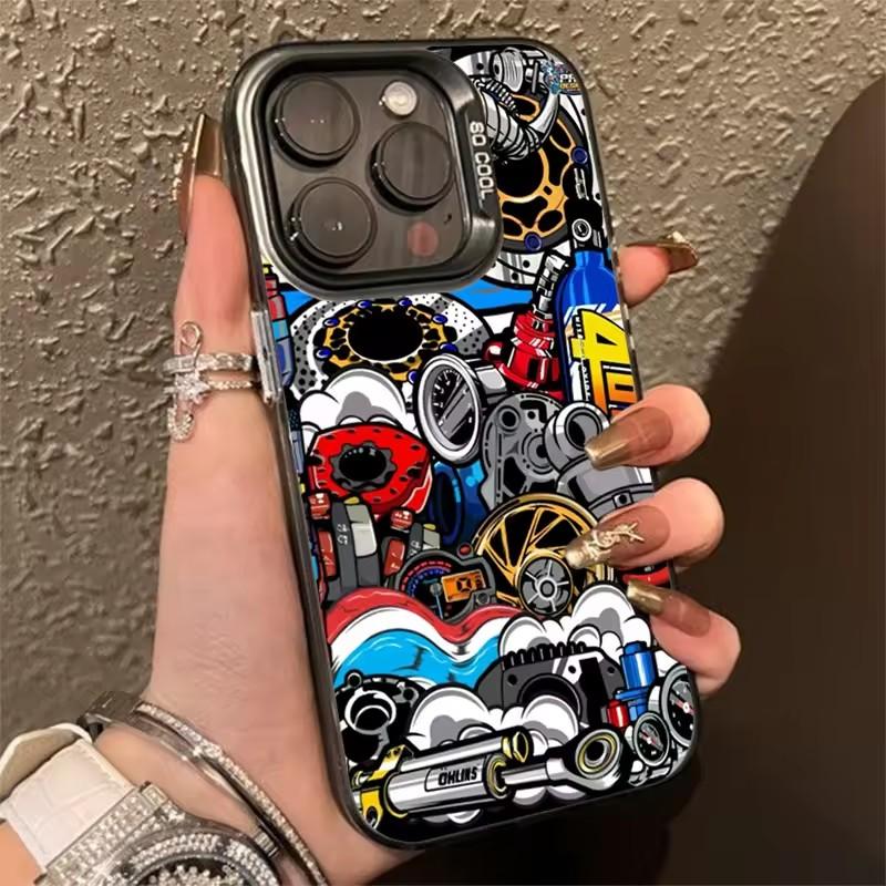 Mechanical Gear Pattern Electroplate Silver IMD Phone Case For iPhone 11 12 13 14 15 16 Pro Max 16E 7 8 Plus X XS XR SE2 Cover