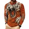 Men's Autumn and Winter Tiger 3D Printed Crew Neck Long Sleeve T-Shirt