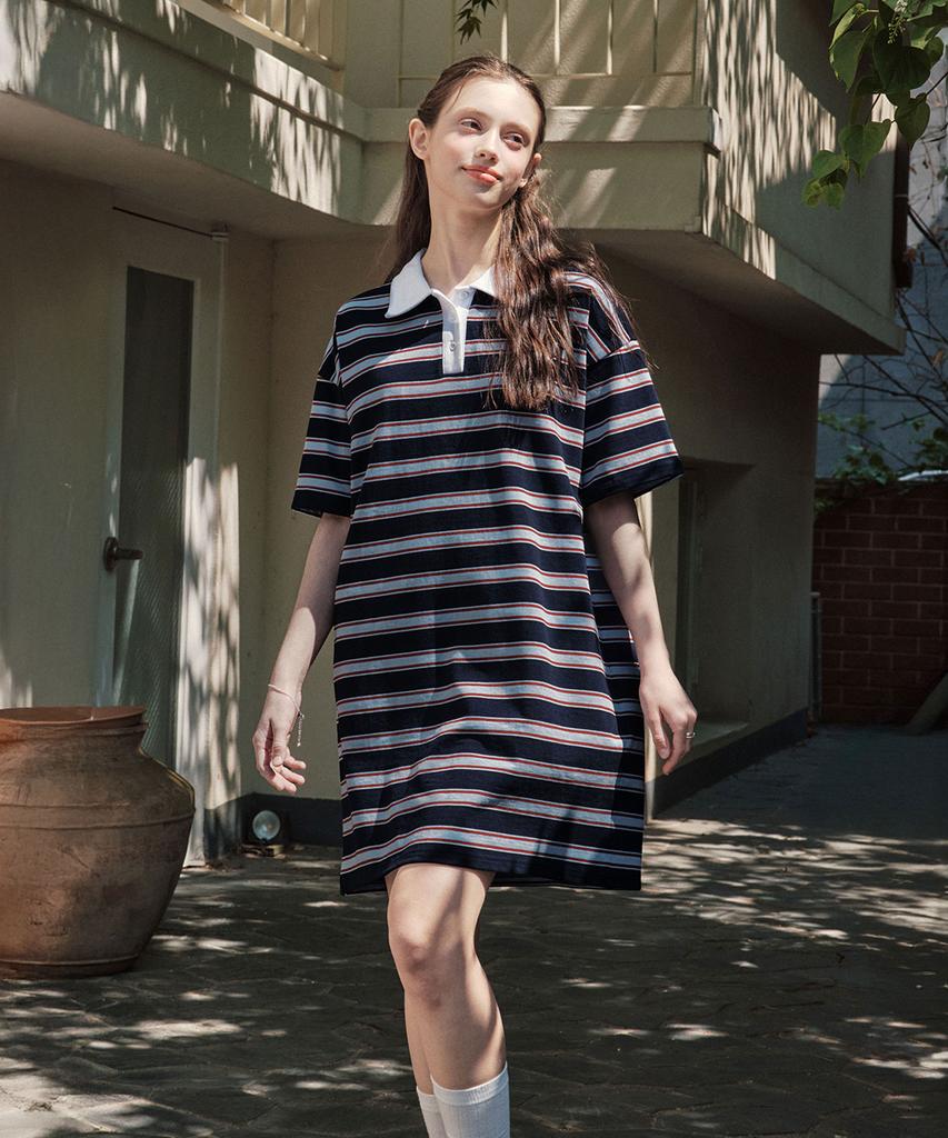 ZEROSTREET [2 Colors] Striped Collar Dress
