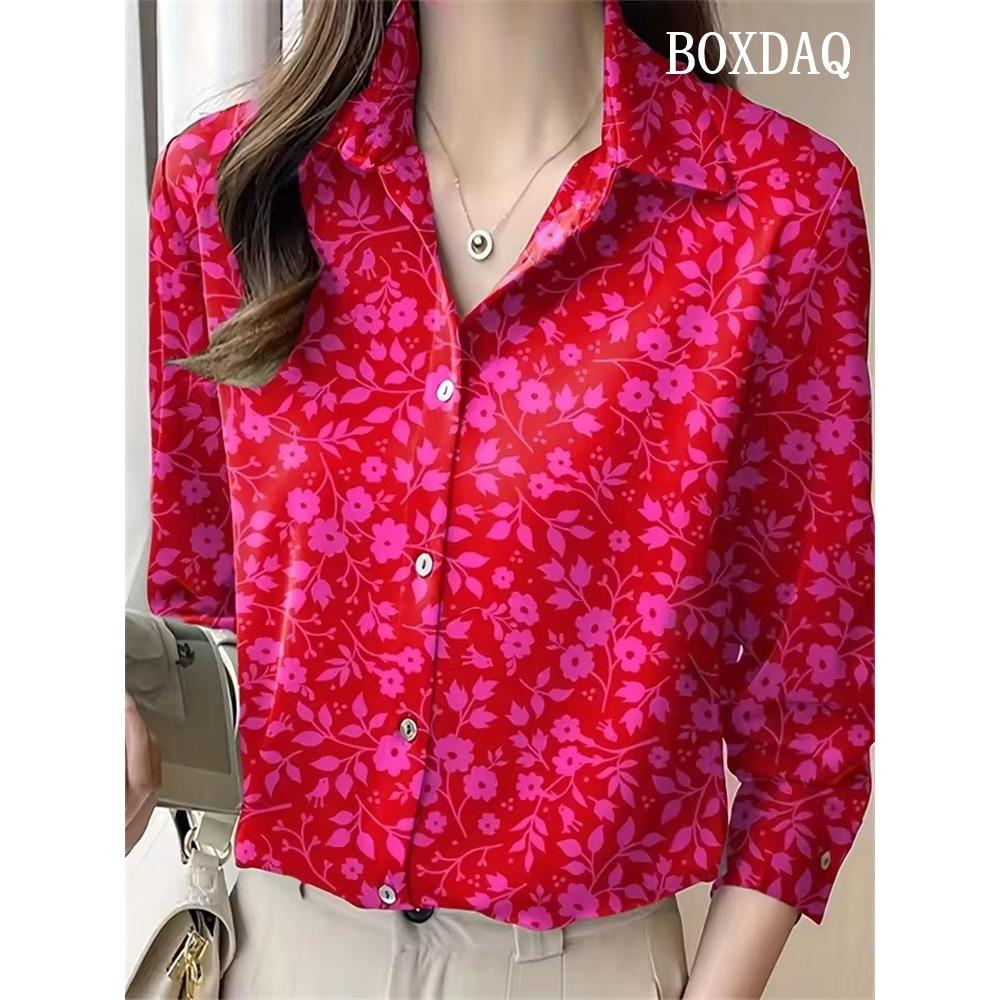 New Autumn Women's Lapel Shirts Fashion Floral Pattern Single Row Button Long Sleeve Shirt Daily Blouse Ladies Tops Casual Shirt