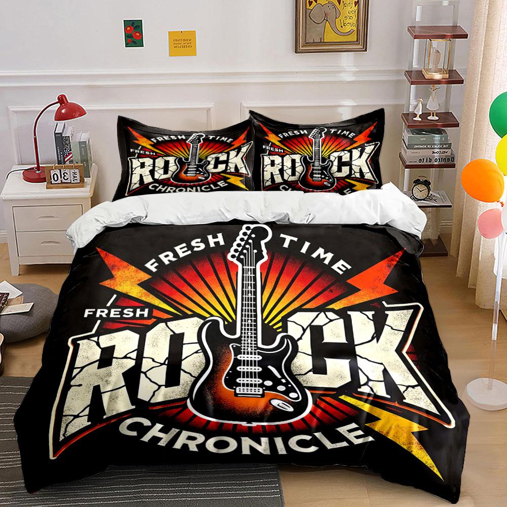 Fresh Rock Chronicle Design Bedding Duvet Cover Set Duvet Cover Pillowcases (1*Duvet Cover 2*Pillowcases, Without Duvet Insert)