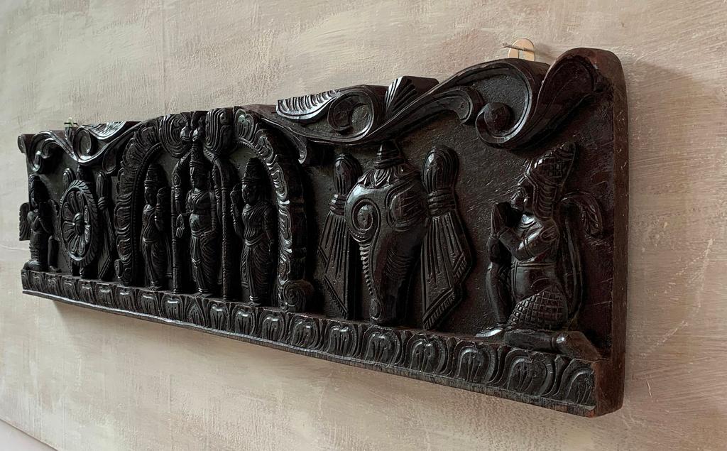 Hand Carved Wooden Tirupati Balaji Wall Panel: Hindu God Decor
