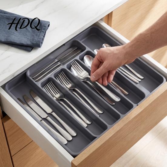 Adjustable Cutlery Tray Plastic Drawer Organizer Tray Kitchen Utensils Storage Box for Restaurant Tableware Flatware Multi-Use Bedroom Bathroom And