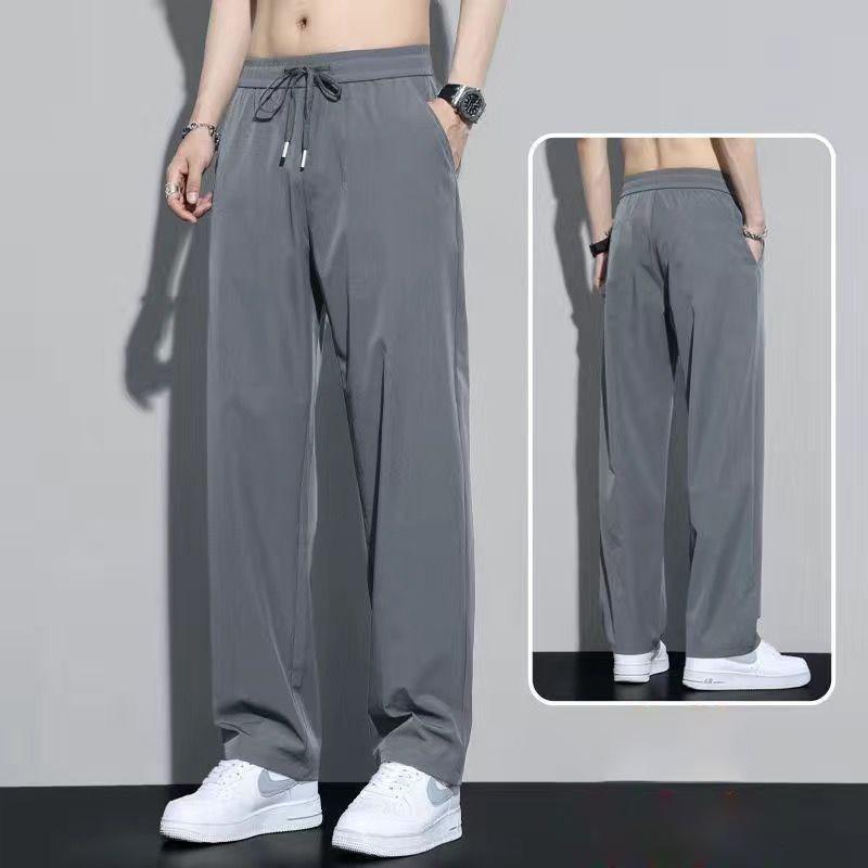 Men's Ice Silk Casual Pants Summer Thin Straight Leg Trousers Quick Dry Breathable Loose Fit Sweatpants With Drawstring