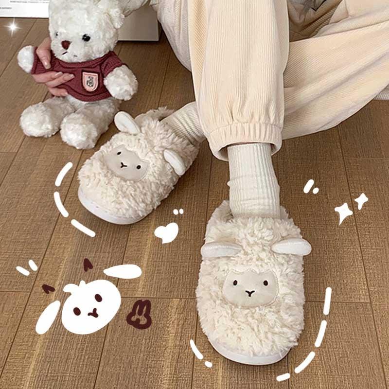 Plush slippers women's new winter indoor home plush cute couple cotton slippers men's autumn and winter