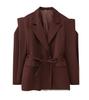 European & American Women's Fashion Commuter Waist-Tie Shoulder Pad Blazer
