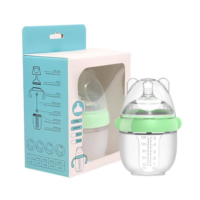 Silicone Wide Mouth Baby Bottle with Anti-Colic Nipple & Rice Cereal Spoon