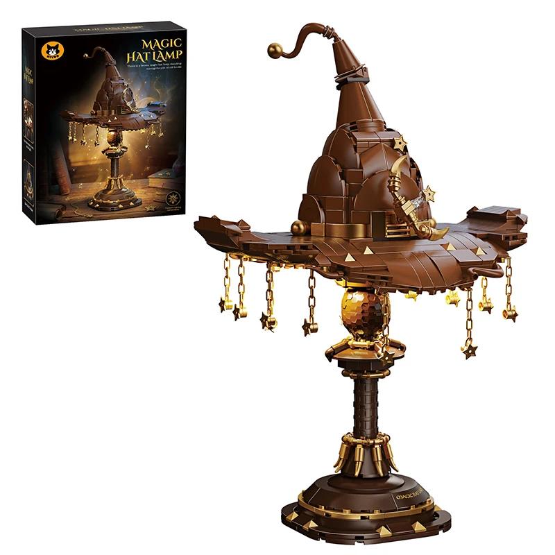 

698Pcs Magic Hat Table Lamp Construction Blocks Simulation Table Lamp Creative Fantasy Blocks Toy Wizard Hat Night Light Adults Gifts