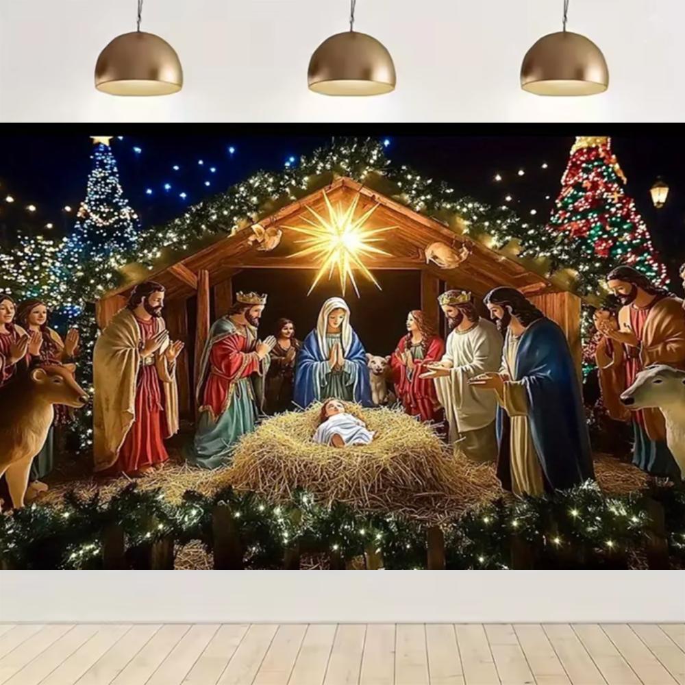 Nativity scene, starry night party decoration, backdrop, traditional Christmas photography supplies, prop4807