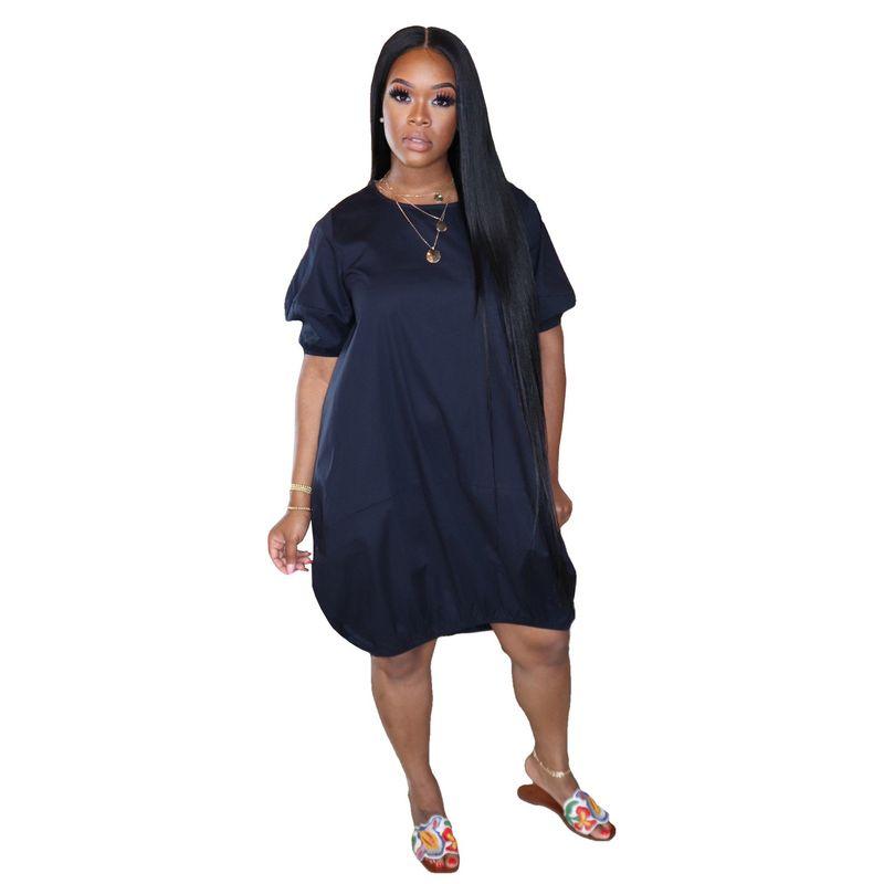 Al107 Elegant 2024 European and American Women's Clothing Dress Puffy Skirt Plus Size Large T-shirt Lantern Dress Short Sleeve Summer