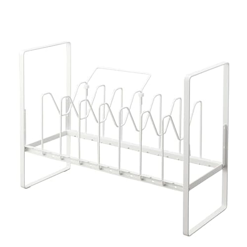 Yamazaki Tower Under-Sink Height-Adjustable Pot Lid & Frying Pan Storage Rack, 2-Tier, White, Approx. W52 X D26 X H38-41cm (including Handle), Frying